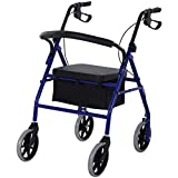 HOMCOM Andador para Adultos Plegable Con Almacenaje Asiento y Frenos 77x55.5x84-93 cm Azul y Negro