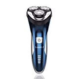 SweetLF Afeitadora Eléctrica Rotativa Uso en Húmedo y Seco para Hombre con Cortapatillas Desplegable Máquina de Afeitar Recargable Afeitadora con Cable USB Android de Carga (Azul)