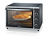 SEVERIN Horno tostador con función de convección, mini horno tostador con grill y bandeja, horno pequeño con piedra para pizza y asador giratorio, 1800 W, 42 L, negro, TO 2058