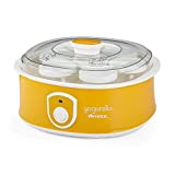 Ariete Yogurtera 617 de 1.3 litros, 7 tarros de cristal, tapa transparente, botón encendido apagado, compacta, 12 horas preparación, color amarillo blanco