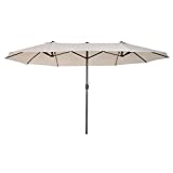 Outsunny Sombrilla Parasol Doble para Jardín 4,55x2,65x2,38 m Sombrilla Gigante Anti UV con Manivela para Exterior Patio Terraza Piscina Color Beige