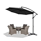 HENGMEI Ø 300cm Sombrilla Parasol Mástil de Aluminio y 100% Poliester Tela protección UV 40 + y Impermeable Sombrilla de Jardin, Terraza, Color Gris Oscuro