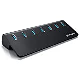 Primewire - Hub USB 3.0 Activo de 7 Puertos - USB3.2 Gen.1 - 7 en 1 - Alta Velocidad hasta 5 Gbits - con alimentación - Carcasa de Aluminio Negra - para PC portátil Notebook Ultrabook MacBook