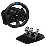 Logitech G923 Volante y Pedales de Carrera para PlayStation PS4 y PC, TRUEFORCE 1000 Hz con Force Feedback, Embrague Dual, Funda de Volante en Cuero Auténtico - Negro