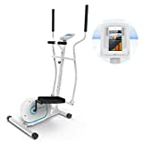 KLAR FIT Klarfit Myon Cross - Bicicleta elíptica, 8 Niveles de Resistencia, Volante de inercia de 12kg, Pantalla LCD, Accionamiento por Correa silencioso, Pulsómetro, Protección para el Suelo, Blanco