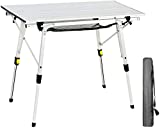 EVER ADVANCED Mesa Plegable Portátil Enrollable de Aluminio con Estante de Malla, Altura Ajustable para Picnic Playa Jardín Comedor al Aire Libre, con Bolsa de Transporte 90x53cm Blanco