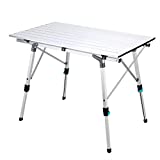 Synlyn Mesa de camping portátil Mesa plegable 90 x 52 x (45-67) cm Mesa de camping de aluminio Mesa plegable Mesa de viaje para acampar al aire libre Picnic BBQ Senderismo Viajes Pesca - Plata, Negro