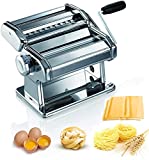 Máquina para Hacer Pasta Manual Máquina de Pastas, Acero Inoxidable con Manivela y Rodillos, Máquina Multifuncional con 7 Cortes Ajustes para Pasta, Fettuccine, Lasaña, Linguini, Espagueti Fresca etc