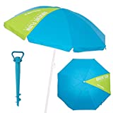 LOLAhome Pack sombrilla de Playa antiviento de Ø 220 cm Azul de Acero y Fibra Vidrio, con Soporte