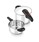 BRA Allure Set dúo de ollas a presión rápida 4+6 litros, acero inoxidable, apta para todo tipo de cocinas, incluido inducción, Color Metálico [Amazon Exclusive]