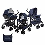 Chicco Trio Sprint Carrito de Bebé 3 Piezas con Sistema de Viaje Modular Apto de 0 a 36 Meses, Sillita de Paseo con Capazo y Silla para Coche, Ligera, Plegable y Compacta, Color Azul (Blue Passion)