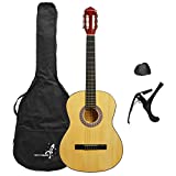 3rd Avenue Pack de guitarra clásica española de tamaño estándar para principiantes XF de 3rd Avenue, Guitarra acústica con cuerdas de nylon, funda de transporte, cejilla y púas, Natural