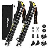 Glymnis Bastones de Senderismo Bastones Trekking Plegables 2pcs 36cm-130cm de Aleación de Aluminio 7075 y EVA para Senderismo Alpinismo Trail Viaje?Amarillo?
