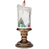 BELLE VOUS Velas Led Globo de Navidad - Adornos Escena Árbol de Navidad 26 x 10 cm – Velas Sin Llamas Farolillo Navidad con Agua Remolino con Base Color Bronce para Centro de Mesa en Navidad