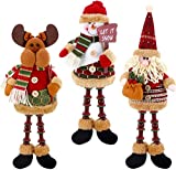 KAHEIGN 3 Piezas Figuras De Peluche De Navidad, Navidad Sentado Papá Noel Monigote De Nieve Reno Decoración Navideña Figura De Piernas Largas para Decoración De Chimenea De Mesa