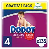 Dodot Pañales Bebé Activity Pants Talla 4 (9-15 kg), 135 Pañales + 1 Pack de 48 Toallitas Gratis Aqua Pure, Pack Mensual