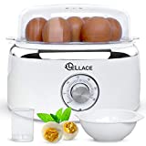 LELLACE Cuece Huevos Eléctrico con Temporizador y Alarma. Cocedor de 1 hasta 7 huevos para hacer Huevo Duro, Mollet o Pasados por Agua. Egg Boiler de 400W con Cuenco para huevo Poché.