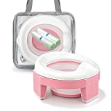 Asiento Inodoro Plegable para Niños 3 in 1 Orinal Portátil Reductor WC para Bebé con Piezas a Prueba de Salpicaduras Adaptador pare Casa y Viaje (Rosa Color)