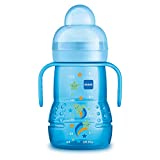 MAM Vaso Trainer D114 - Vaso de Aprendizaje para Bebés a partir de 4 meses, con Tetina antiderrames y Boquilla de Silicona ultrasuave, Asas y Tapa Protectora - 220ml - Azul
