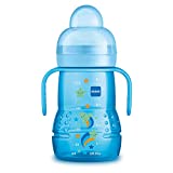 MAM Vaso Trainer D114 - Vaso de Aprendizaje para Bebés a partir de 4 meses, con Tetina antiderrames y Boquilla de Silicona ultrasuave, Asas y Tapa Protectora - 220ml - Azul