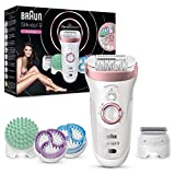 Braun Silk-épil 9 Depiladora Eléctrica Mujer, SkinSpa con Tecnologí­a SensoSmart y 13 Accesorios, Exfolia, Masajea, Afeita y Recorta, Inalámbrica, 9-990, Blanco/Rosa