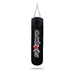 Starpro Saco de Boxeo con Cadena (Relleno) de Cuero de Vinilo para Boxeo Muay Thai MMA Kickboxing Karate&Taekwondo Entrenamiento - Hombres, Mujeres, Niños - 3 pies 4 pies 6 pies - Negro