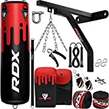 RDX Saco de Boxeo Adulto Relleno 4ft 5ft, 7PC Cuero Maya Hide Anti Swing Punching Bag Set con Guantes, Soporte, Bolsa Pesada para Artes Marciales Kick Boxing Muay Thai, Hogar Gimnasio Fitness