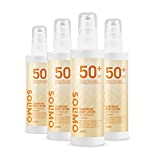 Marca Amazon - Solimo - SUN- Loción solar corporal FPS 50+, con vitamin E, antioxidante (4x200 ml)