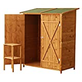 HOMCOM Outsunny Caseta de Jardín de Madera 139x75x160 cm Cobertizo para Almacenaje de Herramientas con Estantería Movible Puertas con Cerrojo Techo Asfáltico Madera Natural