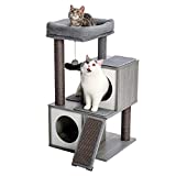 Amazon Brand – Eono Moderno De Madera Arbol Rascador para Gatos Gatitos Mueble con Casa Juguete Retirable Lavable Estera Gris Altura 34