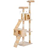 Pawhut Arbol Rascador Gatos 50x50x170cm Dormir Jugar Centro Actividades Arañar Gris NUE (Beige)