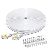 BUSOHE Cable Ethernet Cat 8 de 15M, Cable de Red Plano RJ45 Gigabit LAN de Alta Velocidad, Cable de Conexión a Internet de 40Gbps y 2000Mhz para Switch, Rúter, Módem, Panel de Conexión, PC (Blanco)