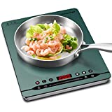 placa inducción portatil AMZCHEF 2000W Placa de inducción con funcionamiento silencioso, 9 niveles de potencia y temperatura, 4 menús automáticos, cuerpo ultrafino, bloqueo de seguridad, verde