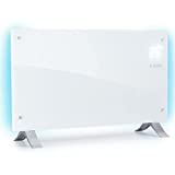 Klarstein Bornholm Curved Ambient - Convector, Calefactor bajo consumo, 1000 ó 2000 W, De 5° a 45°C, Táctil, Radiador electrico bajo consumo, Autoapagado, Programable, Certificado IP24, Blanco