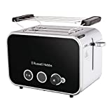 Russell Hobbs Tostadora Distinctions Black - 2 Ranuras Cortas y Anchas, Tostador para 2 Rebanadas, Calienta panecillos, Función Cancelar, Recalentar y Descongelar, Acero Inoxidable, Negro - 26430-56