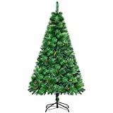 HOMCOM Árbol de Navidad Artificial 180 cm Ignífugo con 782 Ramas 56 Piñas Hojas de PVC Base Plegable y Soporte Metálico Decoración Navideña para Interiores Verde