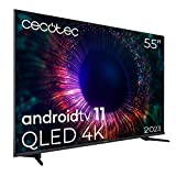 Cecotec Televisor QLED 55” Smart TV V1+ Series VQU11055. 4K UHD, Android 11, Diseño Frameless, MEMC, Dolby Vision y Atmos, Subwofer, HDR10, Modelo 2023