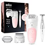 Braun Silk-épil 5 Depiladora Electrica Mujer 3 en 1 con Tecnología Micro-Grip, Cabezal de Afeitado y Recorte y Perfilador Línea Bikini, Uso en Seco y en Mojado, Inalámbrica, 5-820, Blanco/Rosa