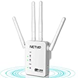 NETVIP Repetidor WiFi 1200Mbps Amplificador Señal WiFi Banda Dual 2.4GHz y 5GHz Extensor de Red WiFi con Largo Alcance Modo Punto de Punto de Acceso WiFi, Puerto Ethernet,4 Antenas,WPS,Puerto LAN/WAN