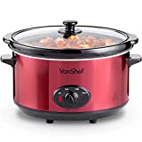 VonShef Olla De Cocción Lenta de 6,5L de Acero Inoxidable - Plato Desmontable del Horno A La Mesa Y Tapa De Vidrio